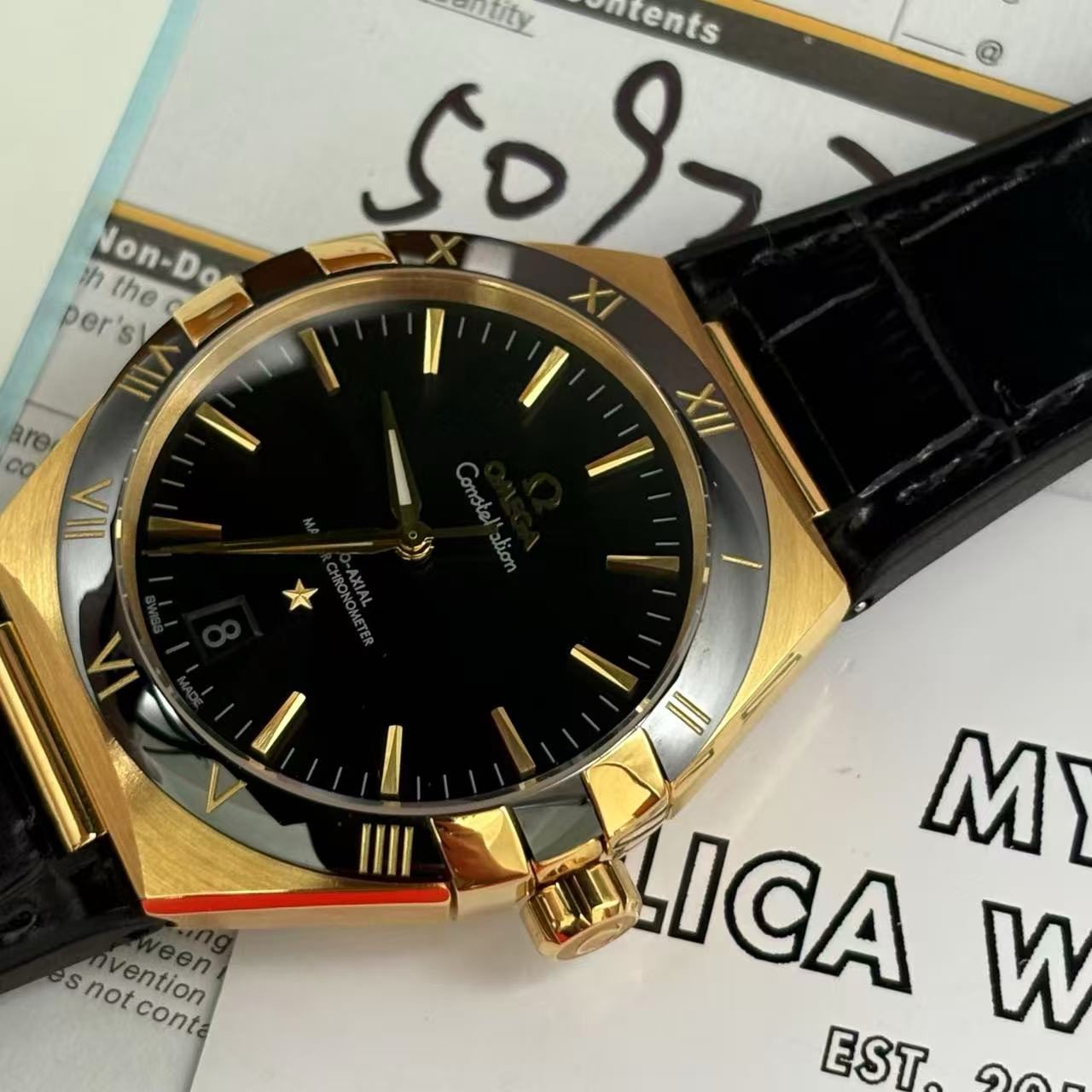 345ddbc5fcd21ce40fdd8b936f9ccc51 Replica Omega Constellation Men Automatic Black Leather Watch O13163412101001 - Image 3