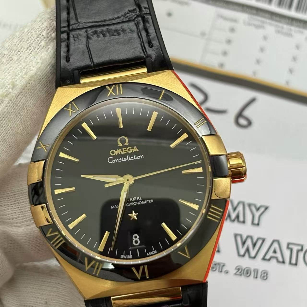 3805c17bb4579c0a7ebf911443a20bac Replica Omega Constellation Men Automatic Black Leather Watch O13163412101001 - Image 2