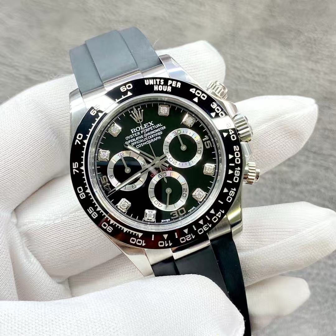 5df792cbbd50272b509f53a898dbc66d.jpeg Replica Rolex Daytona Diamond Bezel White Gold Automatic Black Dial - Image 3