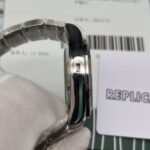 Side profile of Rolex Cosmograph Daytona super clone showing polished stainless steel case