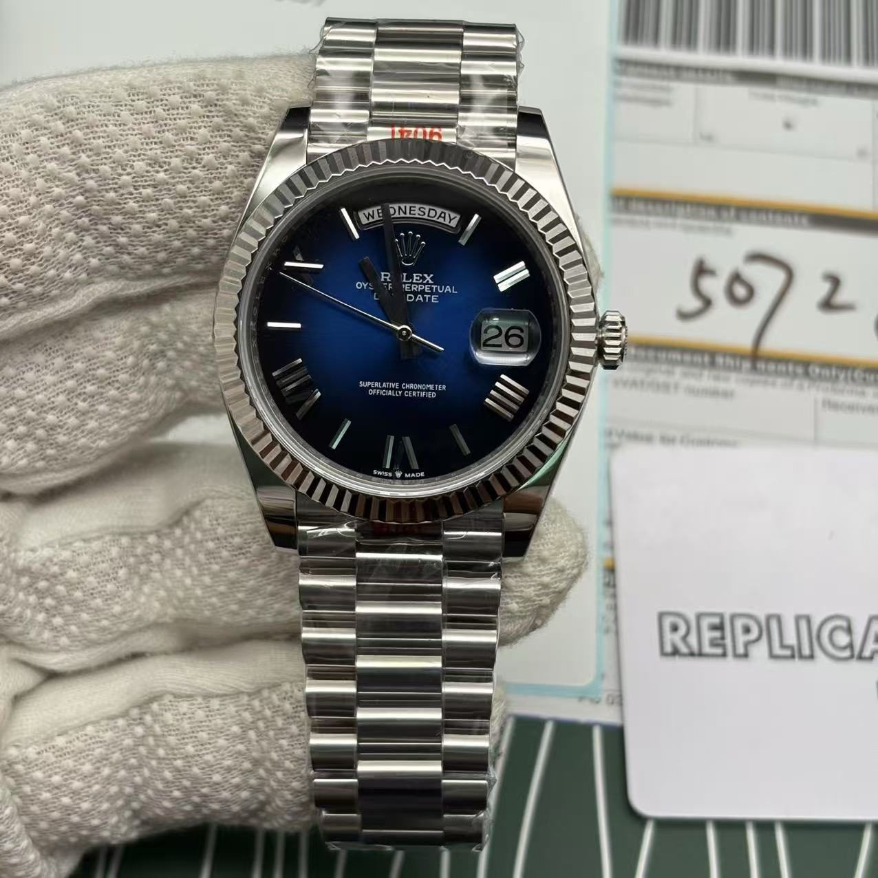 88990a15c596fdd03af1035591fefdf5 Rolex Day-Date M228239 Blue Watch - Image 5