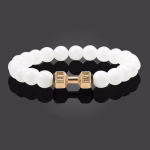 Natural Volcanic Stone Bracelet Men Matte Black Lave White Beads Charm Dumbbell Strand Bracelets Women Barbell Fitness Jewelry - Image 3