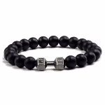 Natural Volcanic Stone Bracelet Men Matte Black Lave White Beads Charm Dumbbell Strand Bracelets Women Barbell Fitness Jewelry - Image 2