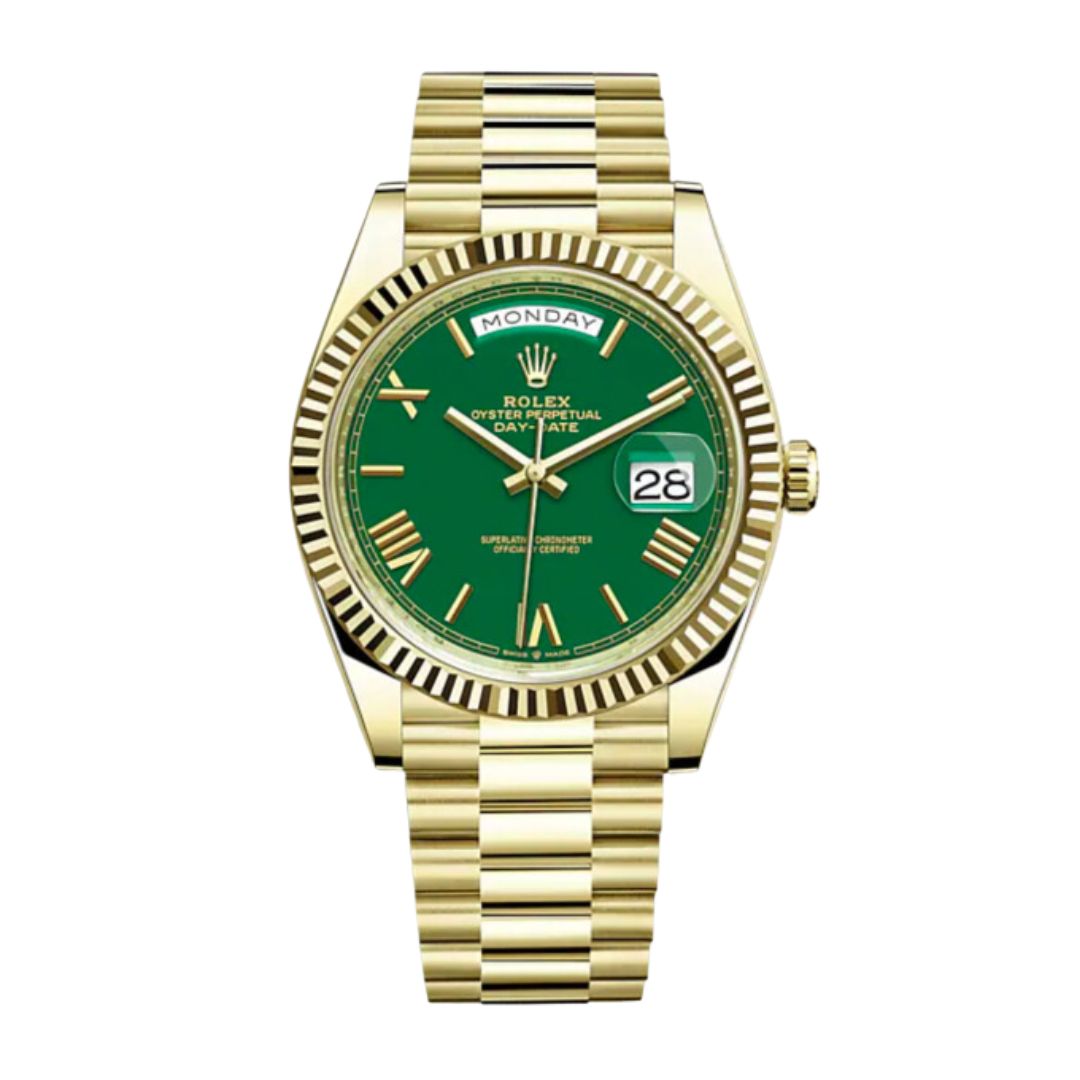 Replica Day Date Rolex Yellow Gold with Green Dial Replica Day Date Rolex Yellow Gold with Green Dial