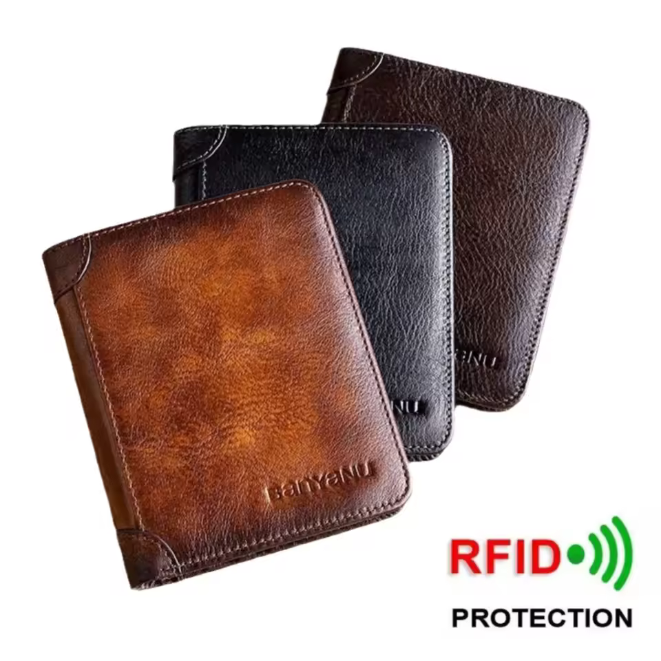 S0089a674d8ba4ffa95769bccc93d7834t.jpg_960x960q75.jpg_ Genuine Leather Wallet Retro Business Design Rfid Protection Short Card Holder Coin Purses Money Bag Men Business Wallet - Image 6