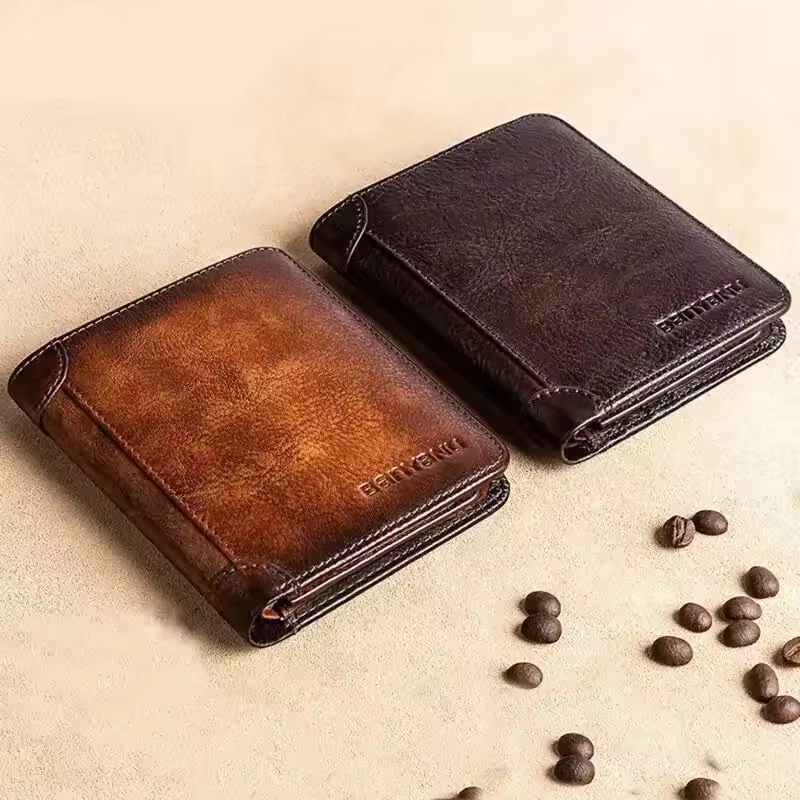 S07402542c07844f5a3c626cda4119dffC.jpg_960x960q75.jpg_ Genuine Leather Wallet Retro Business Design Rfid Protection Short Card Holder Coin Purses Money Bag Men Business Wallet - Image 5