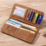 Long Vintage Mens Wallet Genuine Leather Slim Card Holder Large Capacity RFID Blocking Korean Style Purse for Men