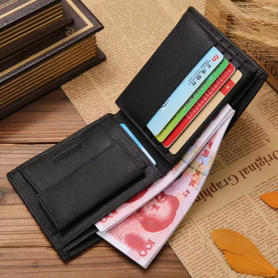 S7baa6e0fc0004bb9817fbafa26887f651.jpg_960x960q75.jpg_ Genuine Leather Mens Wallet Premium Product Real Cowhide Wallets For Man Short Black Walet Portefeuille Homme Short Purses - Image 1