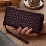 PU Leather Long Wallets Men's Woven Business Brown Wallet Retro Long Card Holder Coin bag Pocket Purse Mobile Phone Clutch Bag - Image 6