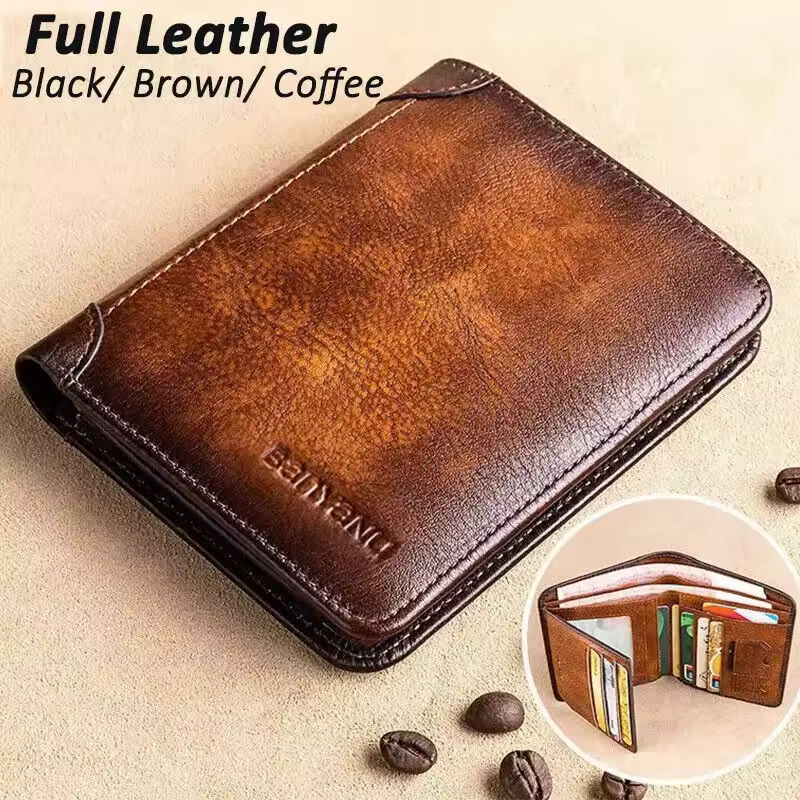 S91d221fcf5884129a2efa4b392c53590Y.jpg_960x960q75.jpg_ Genuine Leather Wallet Retro Business Design Rfid Protection Short Card Holder Coin Purses Money Bag Men Business Wallet - Image 1