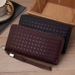 PU Leather Long Wallets Men's Woven Business Brown Wallet Retro Long Card Holder Coin bag Pocket Purse Mobile Phone Clutch Bag - Image 2