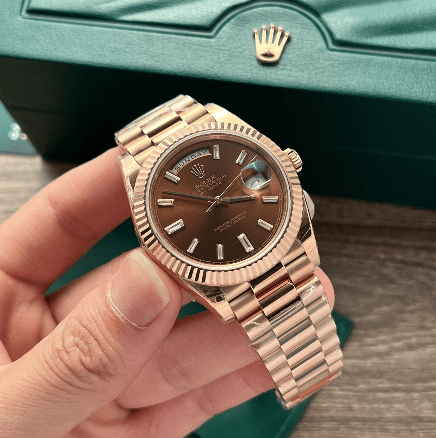 Screenshot 2025-07-26 at 7.30.57 PM Rolex Super Clone Day-Date Rose Gold President Strap 40mm