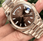 Swiss Clone Replica Rolex DayDate Rose Gold Chocolate Dial - Image 3
