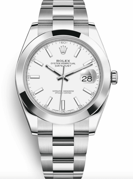 Réplica AAAA+ Rolex Datejust 41 Acero Esfera Blanca Bisel Liso Reloj Oyster 126300 - IP Empire Relojes Replica