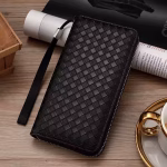 PU Leather Long Wallets Men's Woven Business Brown Wallet Retro Long Card Holder Coin bag Pocket Purse Mobile Phone Clutch Bag