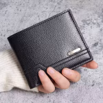 Men'S Short Pu Leather Wallet Business Casual Lychee Pattern Soft Leather Wallet Multi Card Large Capacity Wallet Card Holders