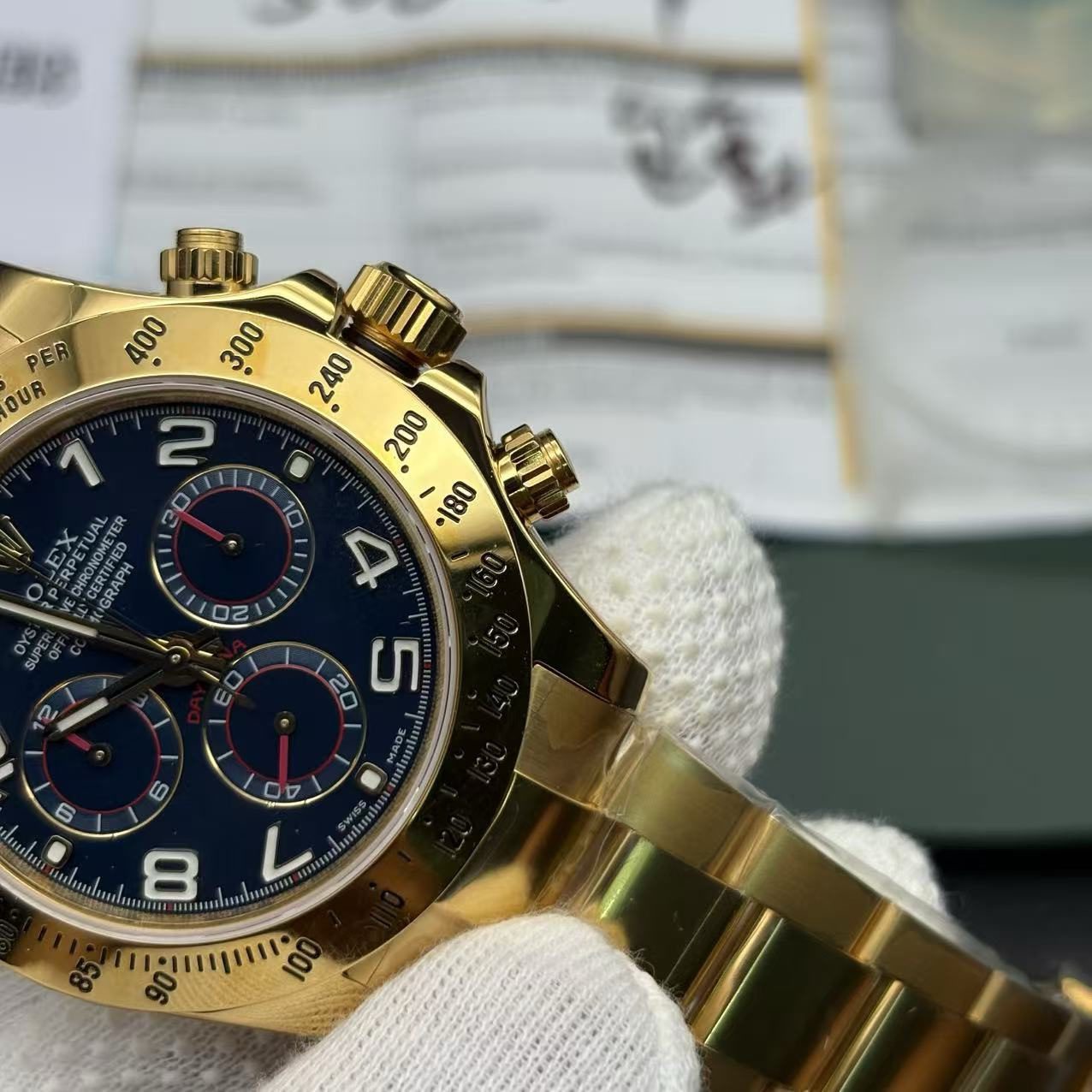 a08814b4c7e9c1f67783a463ccb27220 Super Clone Rolex Daytona Gold with Blue Dial 116528 Replica - Image 11