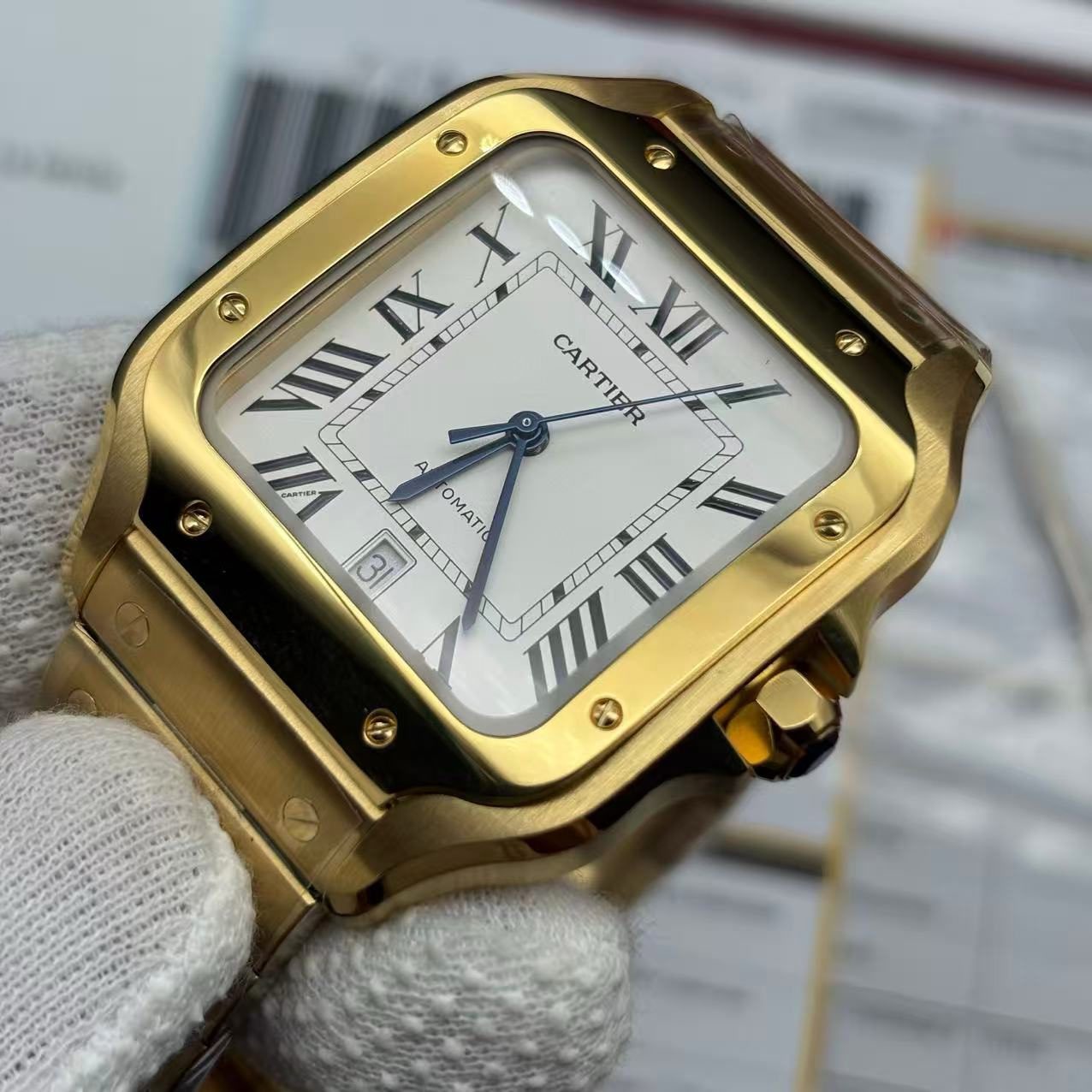 a3e0cfb35a6fa27dc20f5bd7f19b1cdc-2 Clone Replica Cartier Santos W2SA0009 Gold Watch