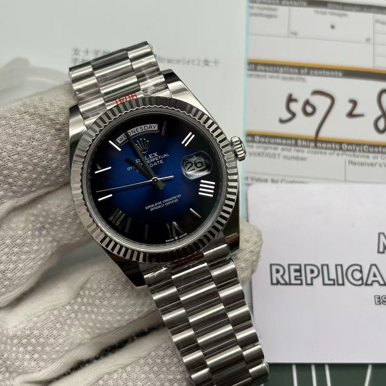 b1c367f7f94eb781e5d00fdbb917ebe4 Rolex Day-Date M228239 Blue Watch - Image 3