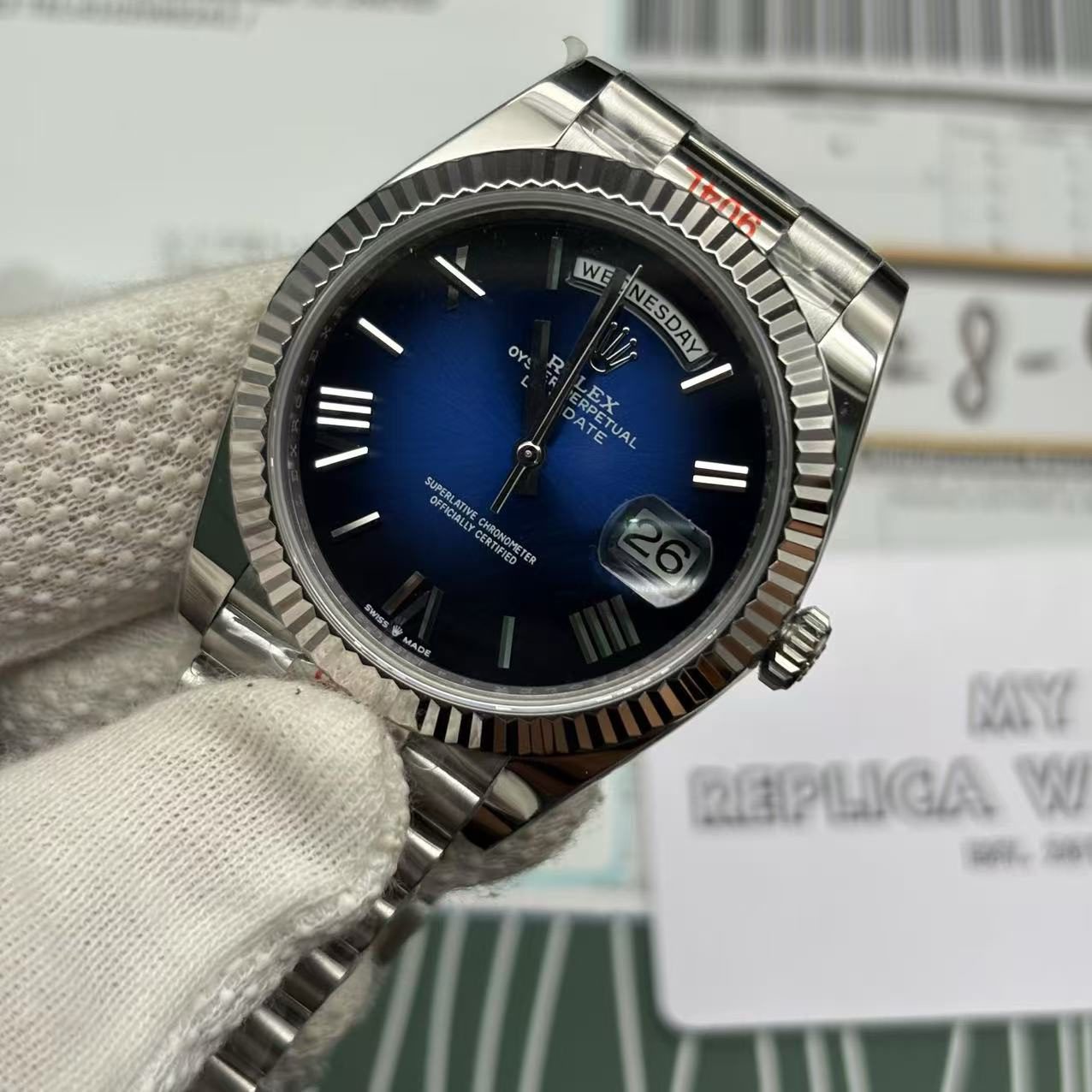 e1b5610938ed5ed9278715589873df38 Rolex Day-Date M228239 Blue Watch - Image 7