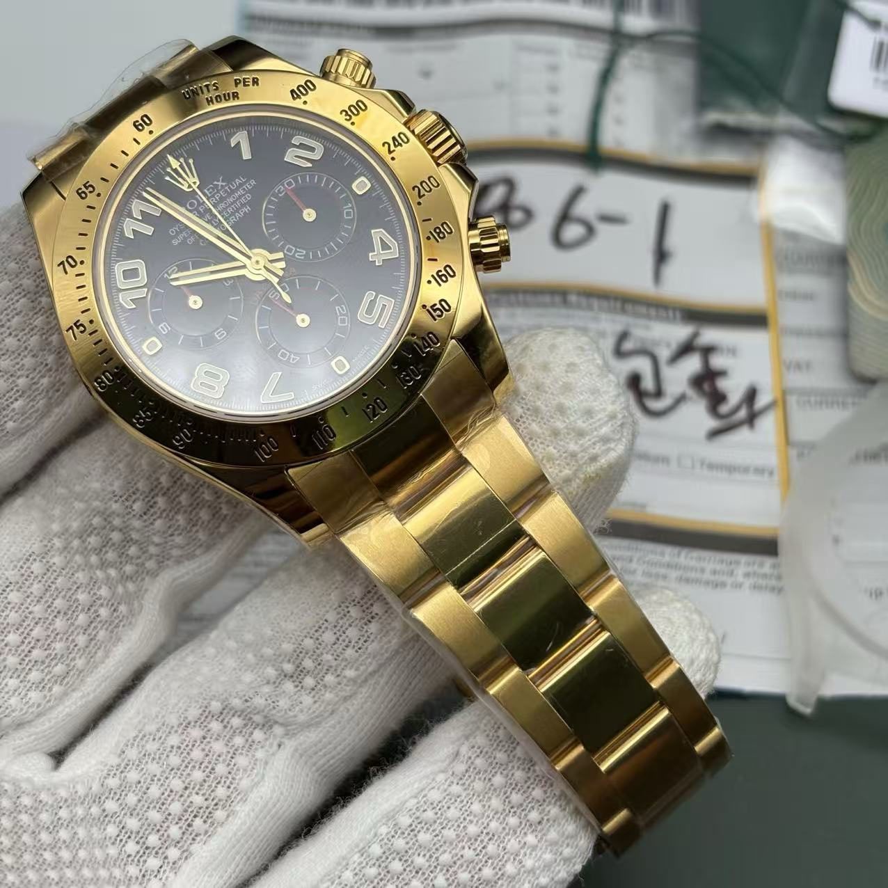 f03e21980da88675c43fd3b80aef455b Super Clone Rolex Daytona Gold with Blue Dial 116528 Replica - Image 4