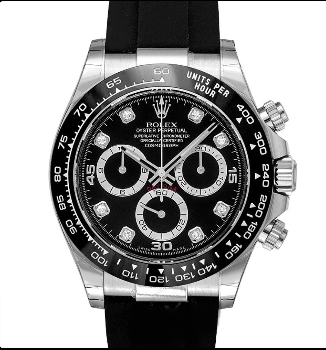 image_51fa132a-1b22-4aa5-a7a8-c1b12fcb2547.jpg Replica Rolex Daytona Diamond Bezel White Gold Automatic Black Dial - Image 1