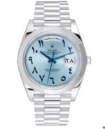 Clon Suizo Replica Rolex Day Date Azul Hielo Esfera Arabe Platino