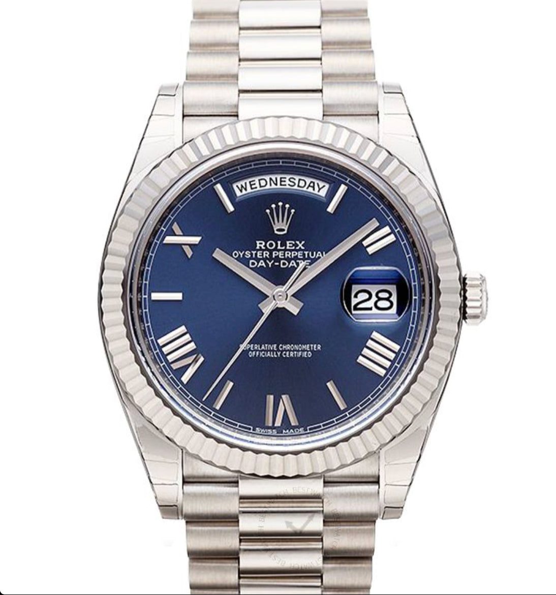 image_f1cba372-a547-40dd-a07a-218fe3b5dcff.jpg Replica Rolex Day-Date 40 Blue Dial 18K White Gold - Image 1