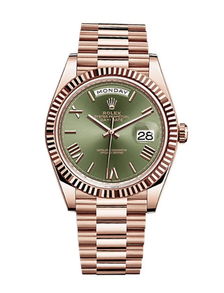 réplica-rolex-día-fecha-rosa-verde-oro Réplica Rolex Day Date - Clon Esfera Verde Oro Rosa