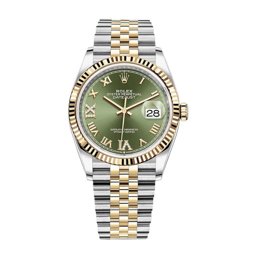 rolex-datejust-126283rbr-36mm-yellow-gold-steel-green-dial Rolex Datejust 126283RBR Green Roman Dial Replica - Image 1