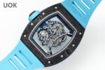 Replica Richard Mille RM 55 Swiss Movement Super Clone Carbon Case Blue Rubber Strap