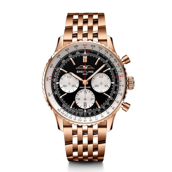Replica Breitling Navitimer Men Automatic Black 18ct Rose Gold Watch RB0138211B1R1