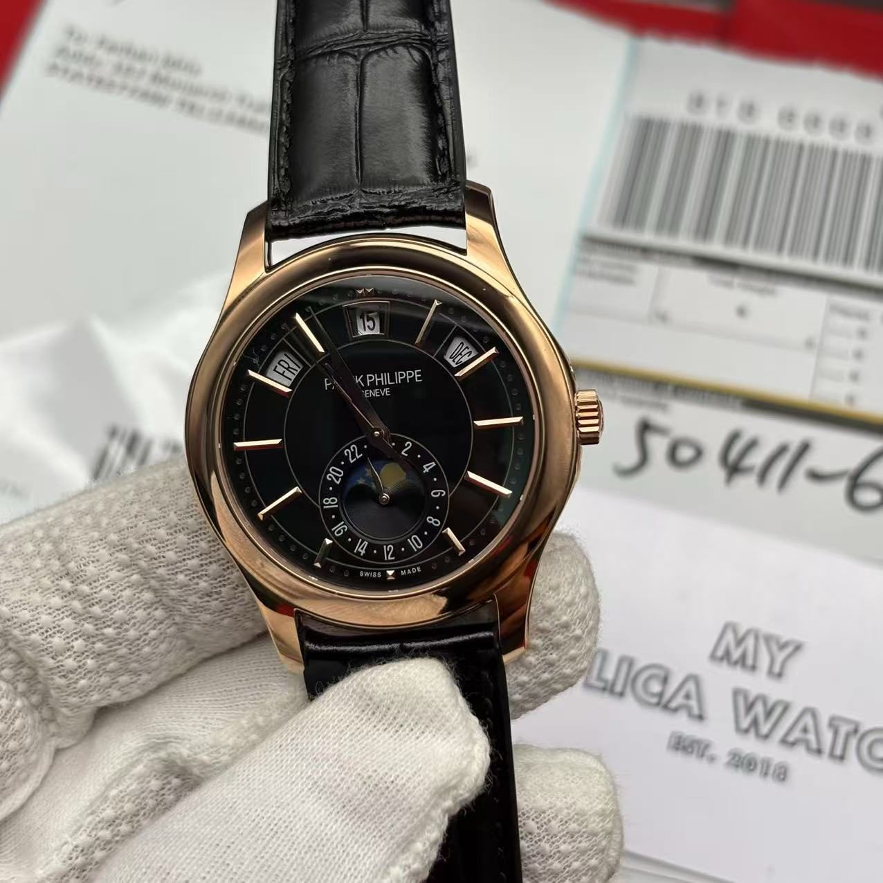 41e30495b7cc3c2327cd20b57311b2fa Patek Leather Black 5205R-010 Super Clone - Image 6