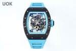 Replica Richard Mille RM 55 Swiss Movement Super Clone Carbon Case Blue Rubber Strap