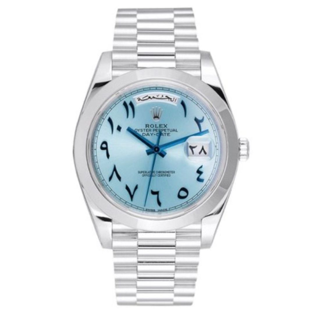 Replica Rolex Day Date 40mm Ice Blue Arabic Dial Platinum Replica Rolex Day Date 40mm Ice Blue Arabic Dial Platinum