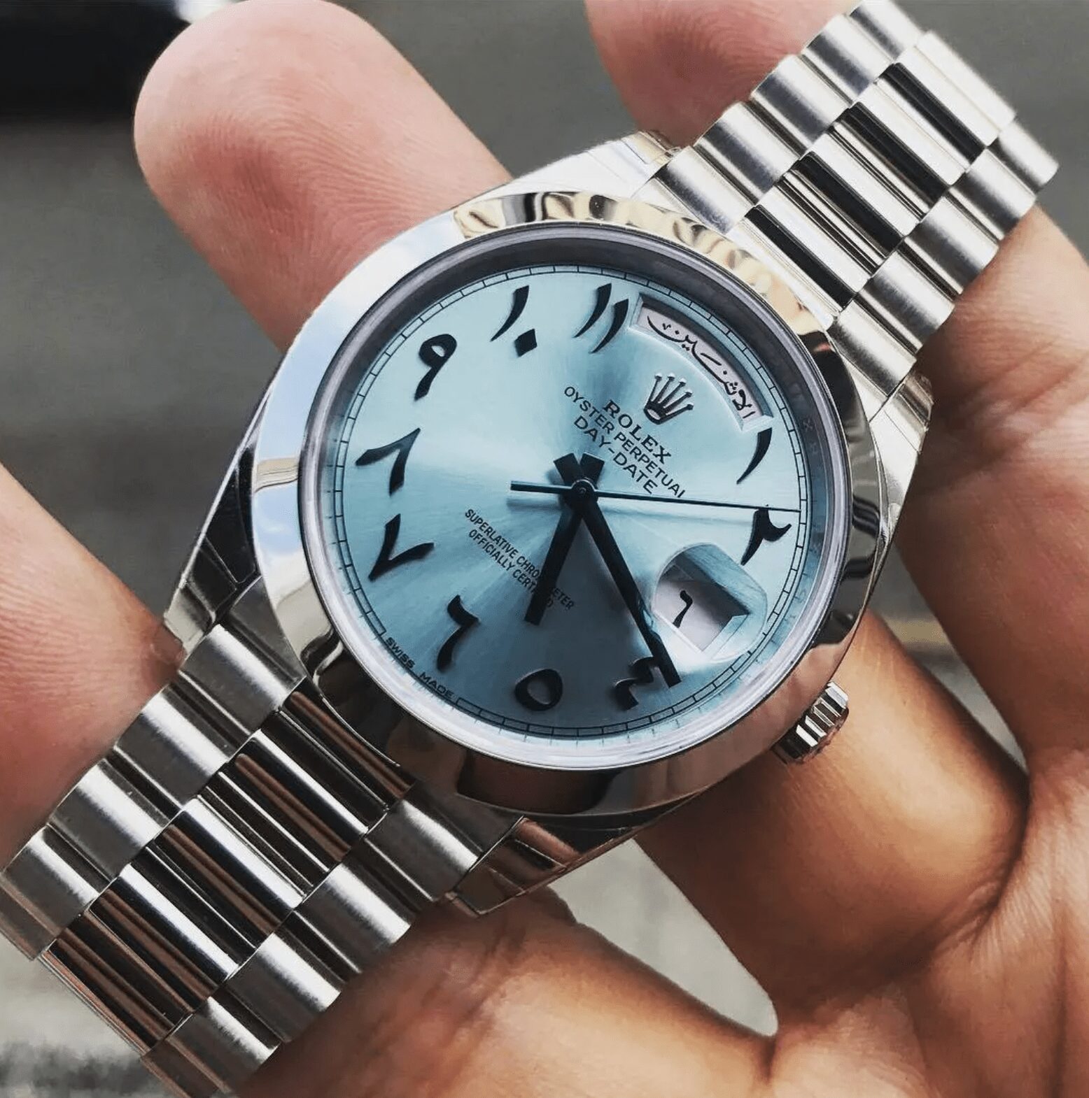 Replica Rolex Day Date 40mm Ice Blue Arabic Dial Platinum Replica Rolex Day Date 40mm Ice Blue Arabic Dial Platinum