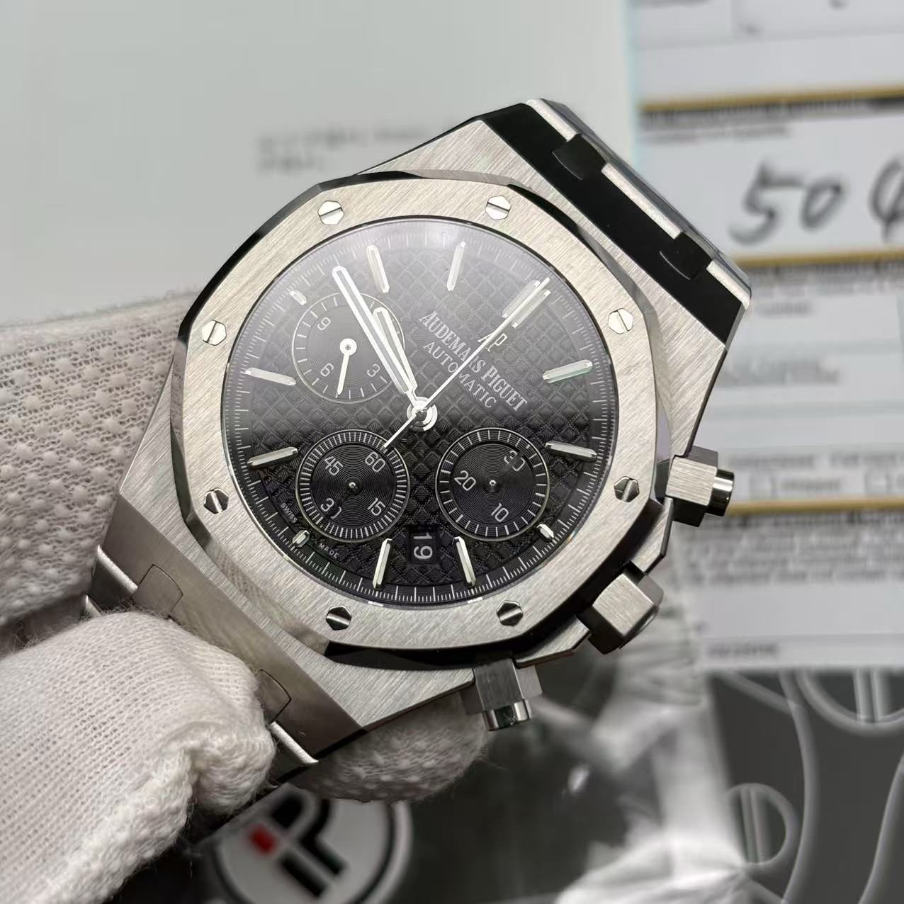 b9dce99bfa3587f1e65847d80f36af3f Best Swiss Clone Replica Audemars Piguet Royal Oak - Silver/Black Chronograph