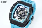 Replica Richard Mille RM 55 Swiss Movement Super Clone Carbon Case Blue Rubber Strap