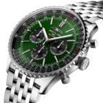 Green dial Breitling Navitimer replica watch with slide rule bezel and chronograph