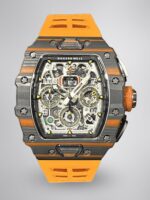 Replica Richard Mille RM 11-03 McLaren Carbon Fiber Skeleton Chronograph Orange Rubber Strap