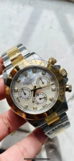 Replica Rolex Cosmograph Daytona Two-Tone Yellow Gold Mother of Pearl Diamond Dial 40mm - Image 4