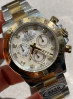 Replica Rolex Cosmograph Daytona Two-Tone Yellow Gold Mother of Pearl Diamond Dial 40mm - Image 2