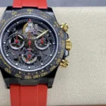 Replica Rolex Daytona Blaken Skeleton Dial Red Rubber Strap 40mm