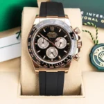 Replica Rolex Cosmograph Daytona Rose Gold Black Dial Rubber Strap 40mm