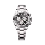 Replica Rolex Cosmograph Daytona White Gold Black Dial Diamond Markers 40mm