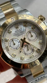 Replica Rolex Cosmograph Daytona Two-Tone Yellow Gold Mother of Pearl Diamond Dial 40mm - Image 5