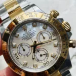Replica Rolex Cosmograph Daytona Two-Tone Yellow Gold Mother of Pearl Diamond Dial 40mm