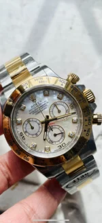 Replica Rolex Cosmograph Daytona Two-Tone Yellow Gold Mother of Pearl Diamond Dial 40mm